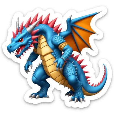 Spiky Armored Draconic Low-Slung Agile Muscular Pokémon-Fakémon-Digimon-Creature, (full body) sticker