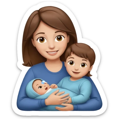 Mother holding 1 infant brown hair fair skin sticker