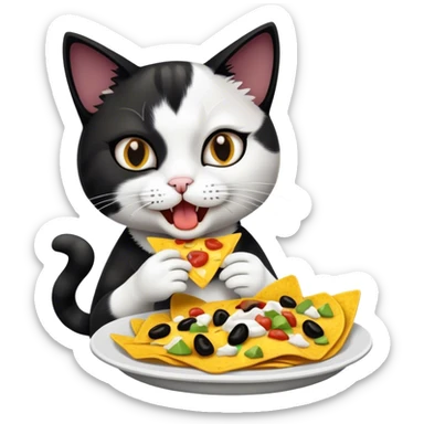 Black and white female cat eating nachos sticker