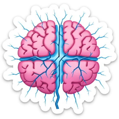 Brain split into two with a crack or split to show non determinism or split brain problem. One half should be pink and the other should be blue sticker