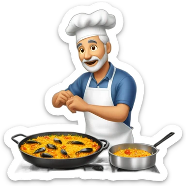 hombre de 65 años moreno cocinando paella sticker