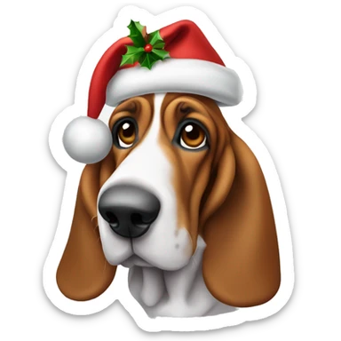 Basset hound with Christmas hat sticker