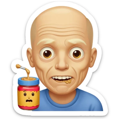 White man, barely any hair, lots and lots of wrinkles, bad yellow teeth, and peanut butter. Cerebral palsy sticker