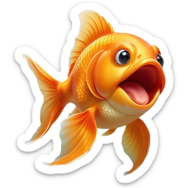 Cinematic Cute Yawning Orange Goldfish Portrait Emoji, Head tilted slightly with a dramatic, wide-open yawn, showcasing a smooth, vibrant orange body with flowing fins, eyes barely open in drowsy contentment, Simplified yet irresistibly adorable features, highly detailed, glowing with a soft, cozy glow, high shine, relaxed yet expressive, stylized with a touch of whimsy, bright and endearing, soft glowing outline, capturing the essence of a sleepy yet affectionate goldfish, so drowsy it feels like it could float out of the screen and curl up for a nap! sticker