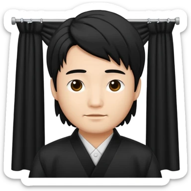 asian man with black curtains hair sticker