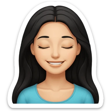a happy woman smile, close eyes with long black hair sticker