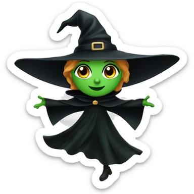Flying green witch with black cape sticker