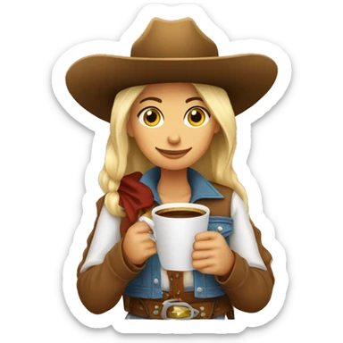 Cozy cowgirl wearing a cowboy hat sipping coffee sticker