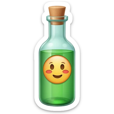 message round bottle with paper inside green sticker