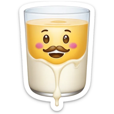 Emoji drinking milk but missing his face but lowkey being kinda proud about being covered in milk sticker
