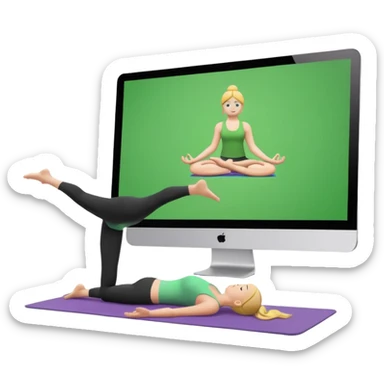 a computer doing yoga with a yoga mat sticker