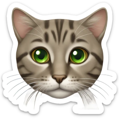 Realistic brownish grey tabby cat with green eyes  sticker