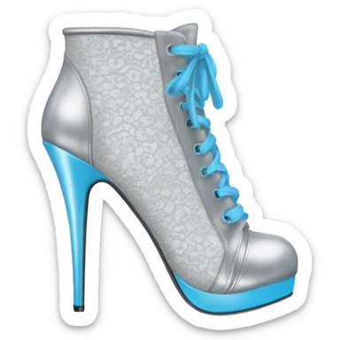 Realistic isolated pair of silver to white ombre high heel bootie boots shoes with sky blue lace. sticker
