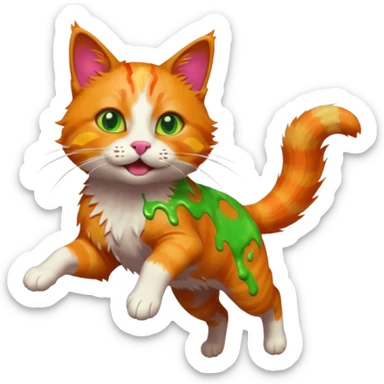 Chat roux qui saute dans la peinture sticker