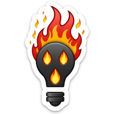 Minimalist emoji-style sticker of a bold exclamation mark surrounded by small flames or cracks. Black and dull red color palette, no outline.
 sticker