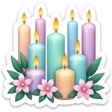 Aesthetic scenic romantic pastels beautiful gorgeous holy divine spiritual pretty elegant sparkly shiny scene of Candles, flowers, plants leaves, scenic aesthetic scenery sticker