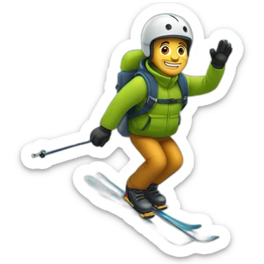food delivery guy on skis going down a hill sticker