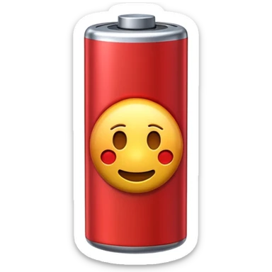 minimal iPhone style emoji of a nearly depleted battery with a red warning bar and shiny 3D effect sticker