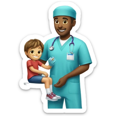 "Emoji of a male nurse in scrubs giving a vaccine to a smiling 4-year-old child" sticker