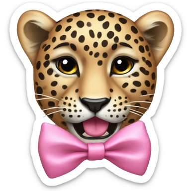face of a leopard with a pink bow sticker