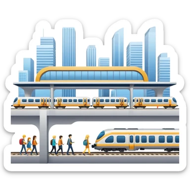 a train station between two cities sticker