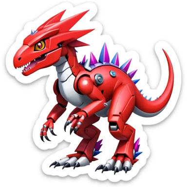 Spiky Cool Edgy Futuristic shiny colorful Digimon-Fakemon-Guilmon-Velociraptor-Mecha full body  sticker