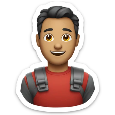 I want an emoji of a man in a red shirt with a happy look and smile sticker