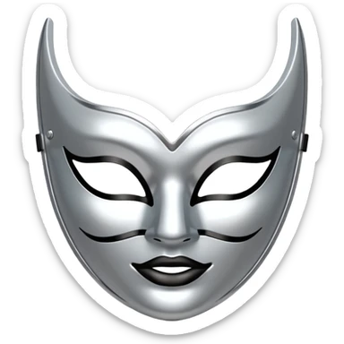 A sleek masquerade mask emoji made of polished silver chrome, smooth sensual curves, reflective metallic surface, mysterious sexy luxury vibe, minimal iOS emoji style, centered, clean white background sticker