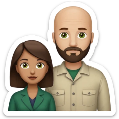 Man beard bald white dark green eyes, woman medium hair brown brown eyes latina  sticker