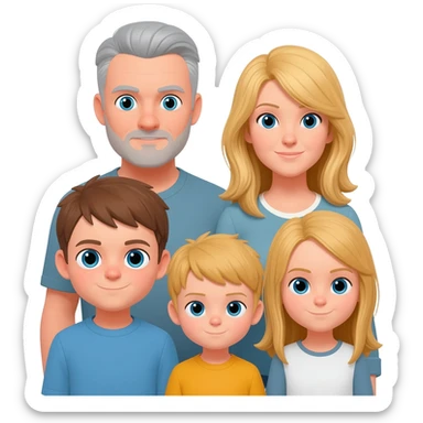 1 father with Grey hair  1 mother with blond hair, 1 big boy dank hair blue eyes, 1 smaller boy with blond hair and Brown eyes, 1 Girls with long blond hair and blue eyes sticker