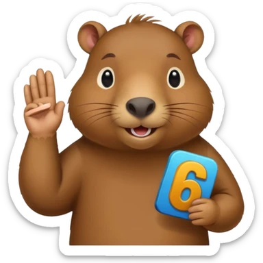 Capybara holding the number 6 and 7 in hands sticker