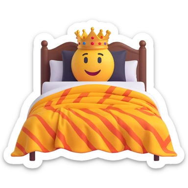 foot of the bed view of a king bed with a person completely hidden under a blanket, only the blanket visible, 3D emoji style sticker