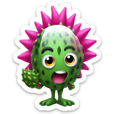 3D elegant Pitahaya with large shiny eyes 👀 Pitahaya hand holds the mirror with its reflection 🪞 sticker