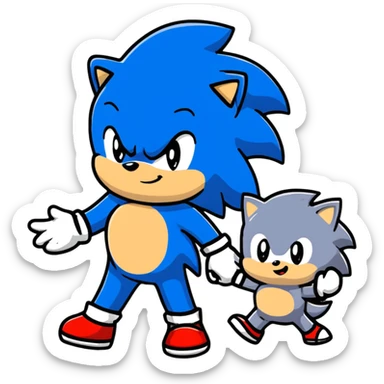 Sonic the Hedgehog, baby Sonic, and Silver the Hedgehog holding hands together sticker