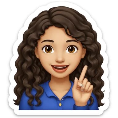 a light skin girl w black slight brown really tall wavy hair biting one fingering and smiling (in a flirty way) with big brown pretty eyes sticker