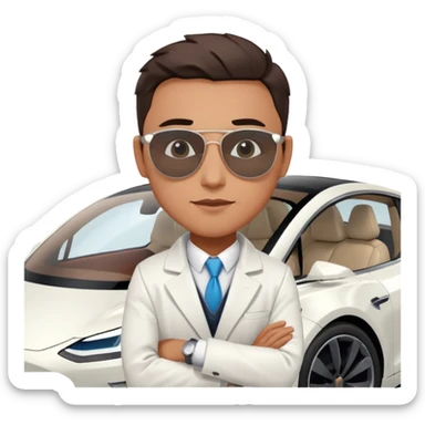 White tesla model 3 with a cool physician with sunglasses next to it sticker