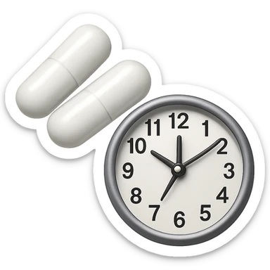 DUE BOCCETTE DI INTEGRATORI BIANCHE FLUTTUANO IN ARIA INSIEME AD UN OROLOGIO DA MURO IN STILE EMOJI IPHONE, IPERREALISTICA 4K sticker