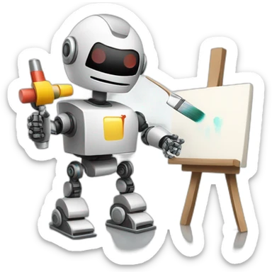 robot painter painting a canvas giving a thumbs up sticker