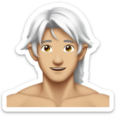 Asian masculine shirtless abs long white hair elf  sticker