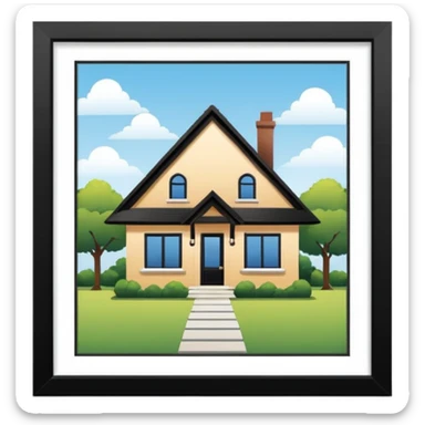 skeuomorphism style, house for sale, emphasis on For Sale sign, For Sale sign needs to be readable in 36 x36 pixels  sticker
