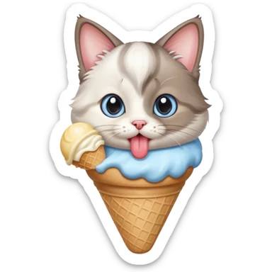 Munchkin Cat with blue-grey eyes licking a Vanilla Ice Cream Cone. sticker