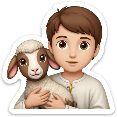 holy boy with brown hair and lamb sticker