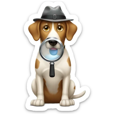 standing dog detective holding a magnifying glass sticker