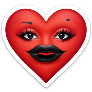 A solid red gradient heart, with three black lipstick kiss marks of different angles printed on it, retro matte texture, high contrast, clean edges, sticker style, romantic and sexy vibe, minimalist 2D illustration, no background
 sticker