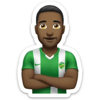 A man in front of a soccer stand sticker