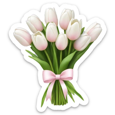 White tulips bouquet with light pink bow  sticker