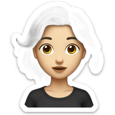 Une fille blanche au chexveux noir et long avec un t-shirt de chat sticker