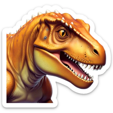 Beautiful and Majestic T-rex Portrait Emoji, Head and body resting peacefully with a serene, confident expression, showcasing its colossal, muscular form and a subtle, regal glint in its eyes, Simplified yet exquisitely endearing features, highly detailed, glowing with a soft, drowsy prehistoric light, high shine, relaxed and utterly majestic, stylized with an air of ancient splendor, soft glowing outline, capturing the essence of a beautiful and majestic T-rex that feels destined to become the next viral icon of awe-inspiring dinosaur beauty! sticker
