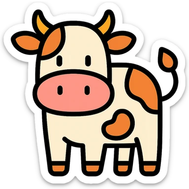 cow, color outlined icon style, black outlines with color fill, playful and modern sticker