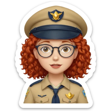scout girl with red curly hair and uniform and hat and glassess sticker